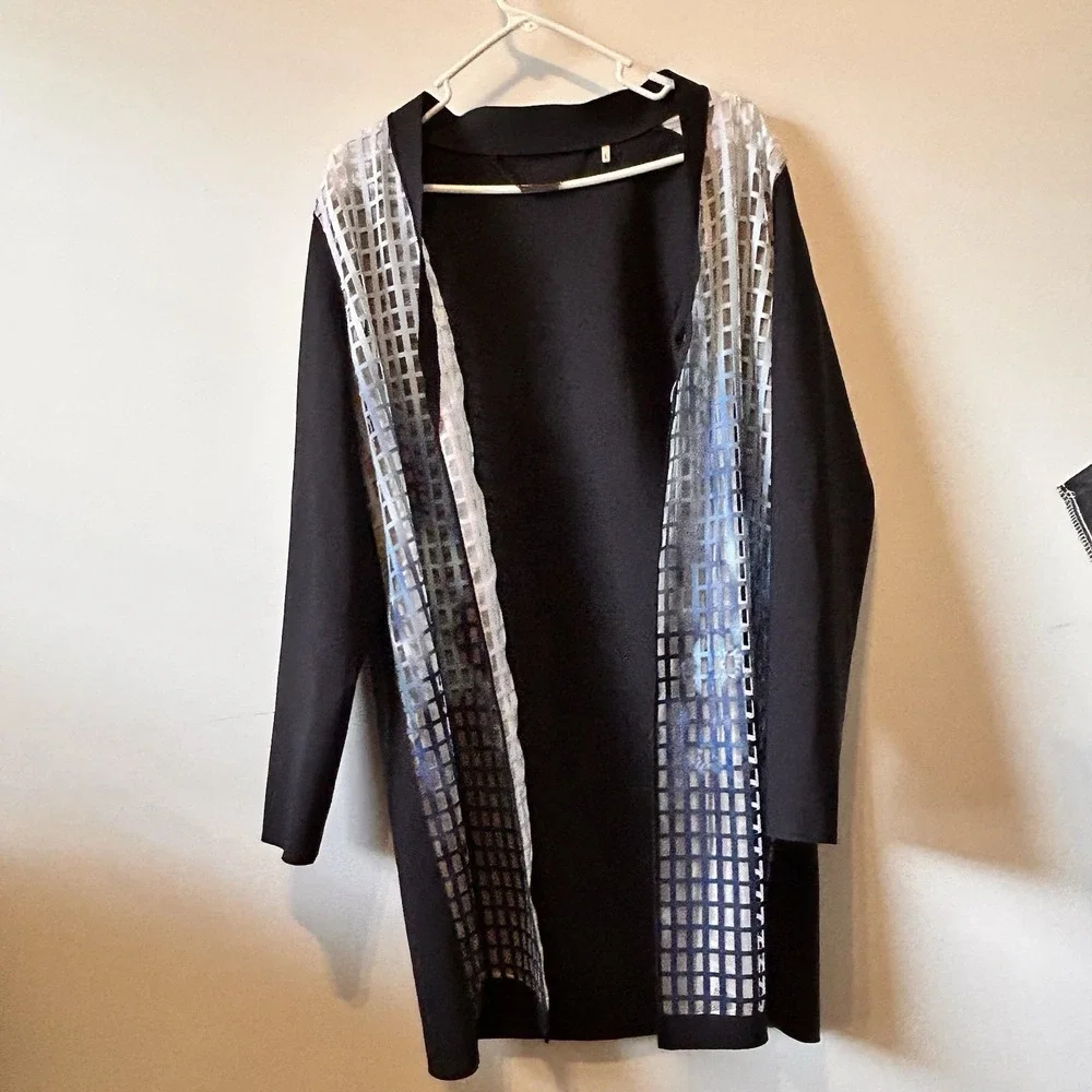 Ellie Tamara Open Jacket Large Cardigan Style E707J405 windowpane w overlay